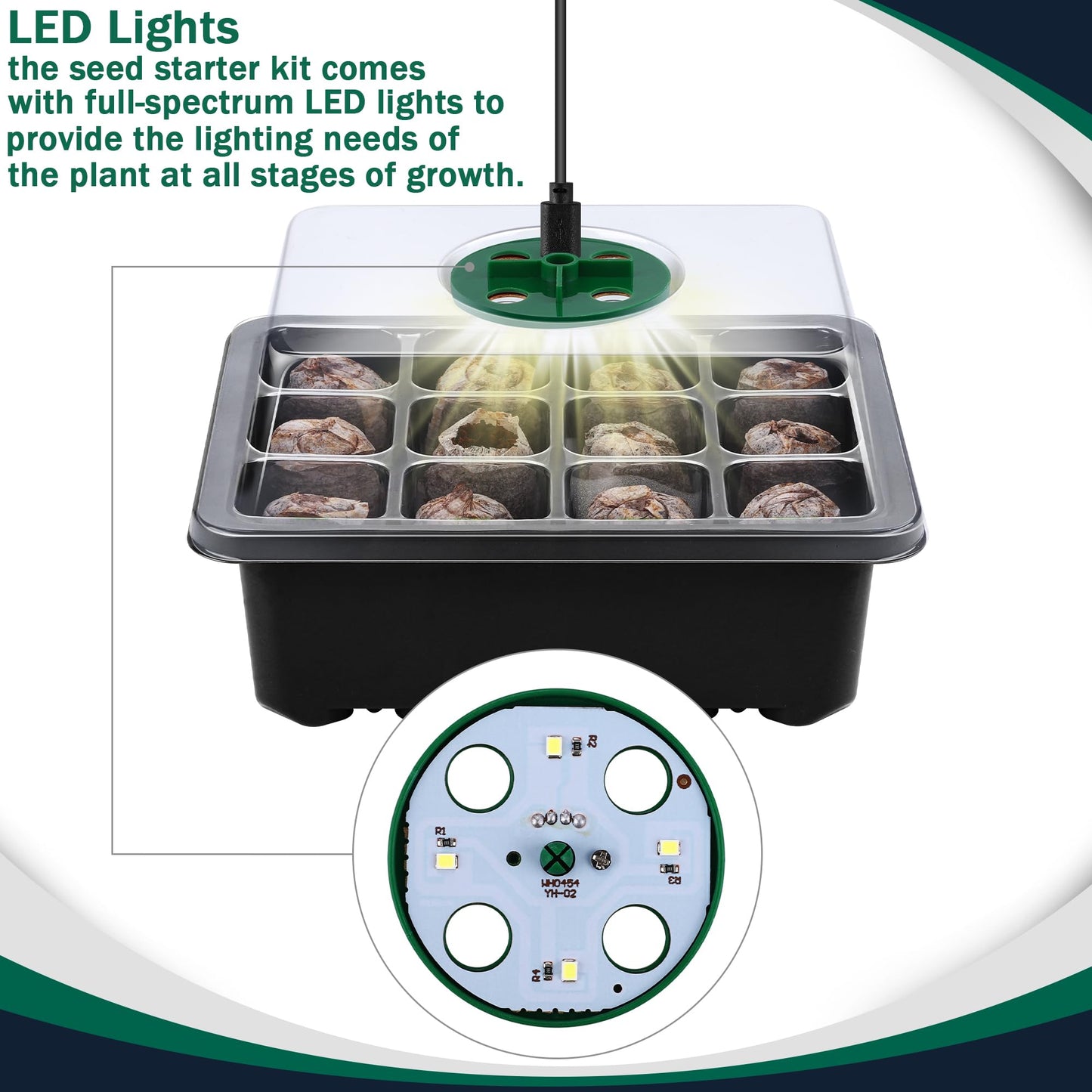Hahood 6 Pack Seed Starter Tray Kit with Grow Light and Humidity Dome Germination Trays with 72 Peat Pellets, Plant Labels, Gardening Tools, Plant Growing Trays for Seeds Growing Starting, Black