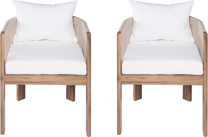 Christopher Knight Home Matera Dining Chair Set of 2, Acacia Wood Outdoor Accent Chair, Farmhouse Patio Kitchen Side Chair, Comfy Reading Chair, Round Backrest and Water Resistant Cushion,Teak+ Beige