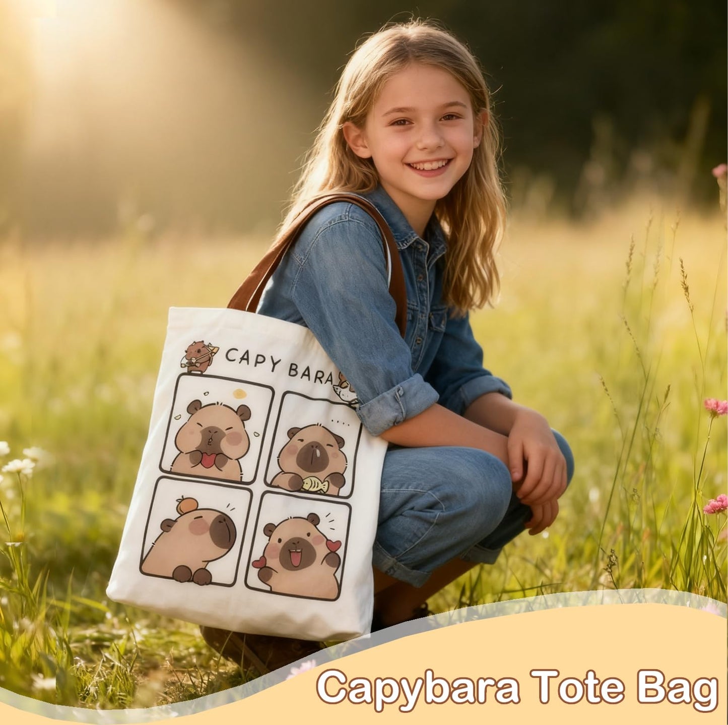 DHUENIOPE Capybara Gifts with Capybara Themed Tote Bag and Stationery Set Pencil Case Sticky Notes Ballpoint Pens Spiral Notebooks Sharpener, Highlighters, Ruler, Eraser for Rewards Birthdays Gift