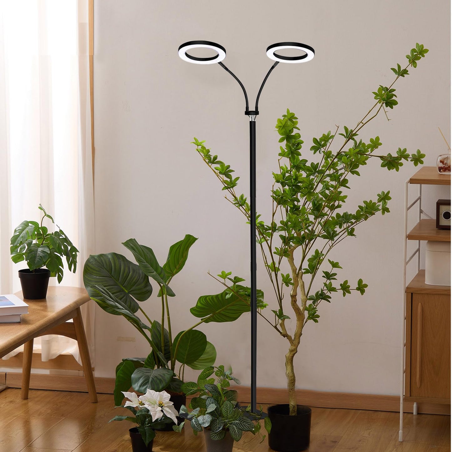 yadoker Desk Plant Grow Light for Indoor Plant, Dual-Head LED Grow Light,Height Adjustable,Automatic Timer with 8/12/16 Hours,10-Level Brightness,Ideal for Large Plant Grow