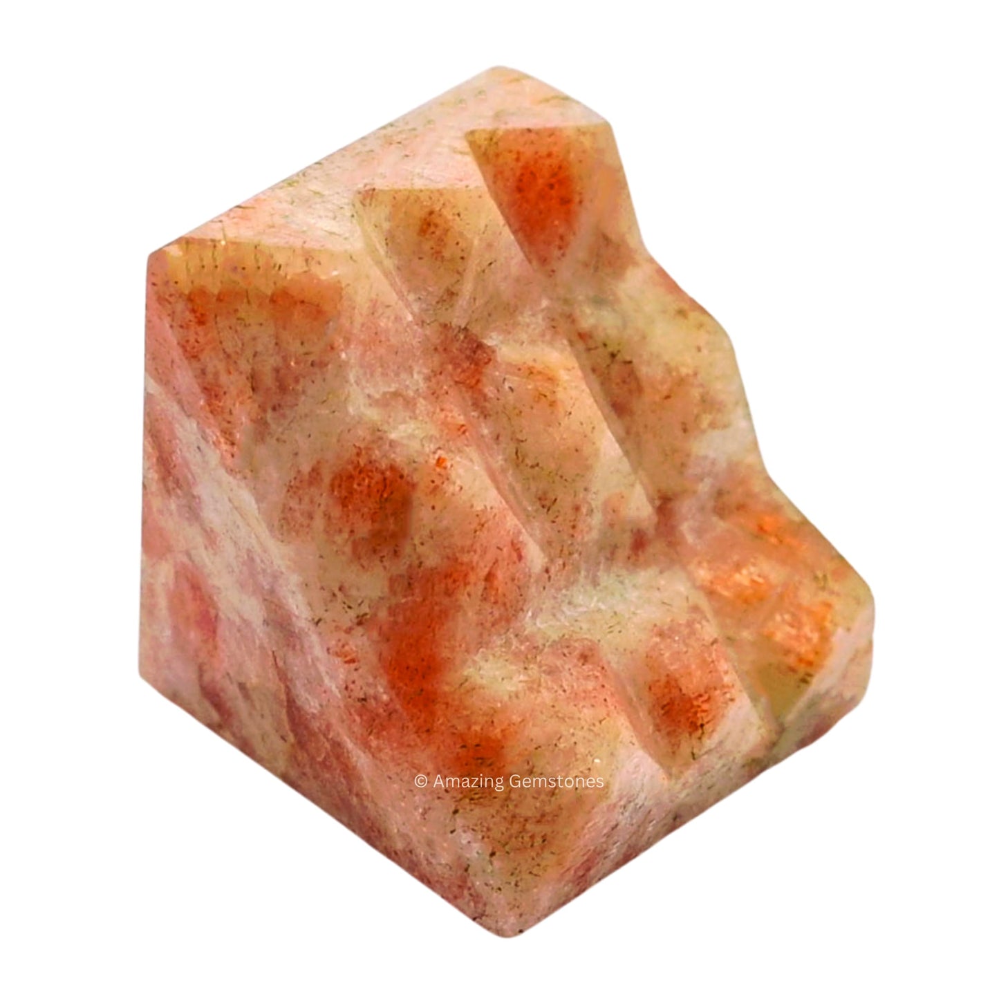 Amazing Gemstone Sunstone Crystal Pyramid with 9 Pyramid Plate Bottom - 1" Mini Pyramid Figurine of Natural Stone Pyramid for Meditation, Reiki, Chakra Balancing Vastu Pooja and Crystal Grids
