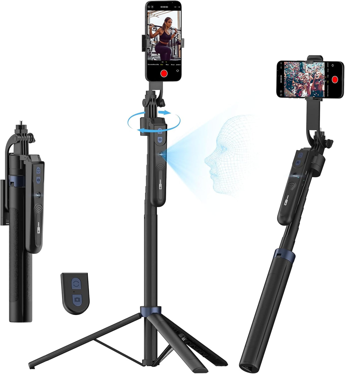70” Auto Face Tracking Tripod, Extendable 360° Rotation Phone Tripod for iPhone and Android, Selfie Stick for iPhone w/Remote Control,Phone Holder Video Recording for TikTok(UTK-01)