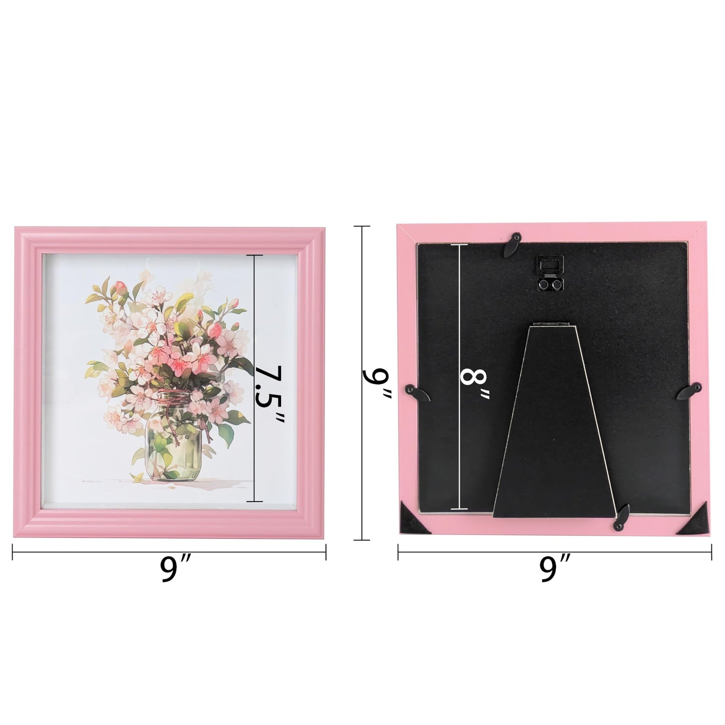 PLUSCHEN 8x8 Pink Picture Frame Resin Shadow Box Photo Frame Wall and Desktop Display, with Plexiglass