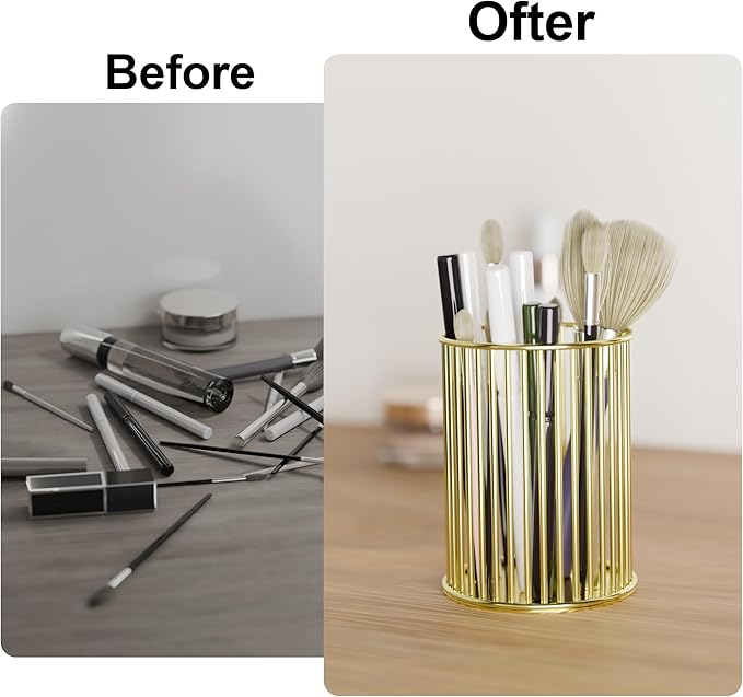 Makeup Holder - Makeup Brush Organizer, Cosmetic Brushes Storage Holder for Dressing Table, Gold.