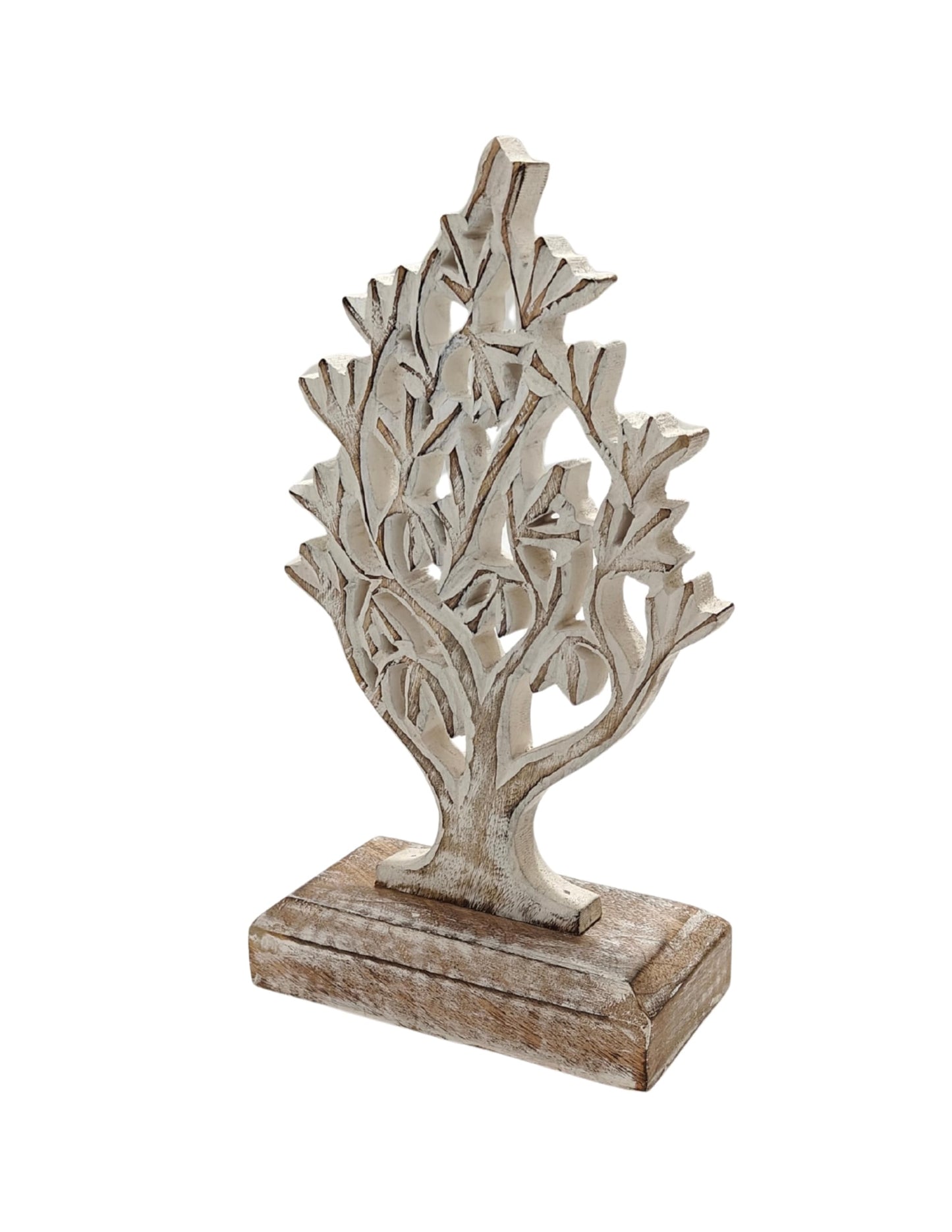 VANIYA CRAFTS® Rustic Wooden Tree Shape Table Sculpture – Handmade Carved Home Decor Accent for Living Room, Bedroom, Entryway, or Office (Antique White Finish)