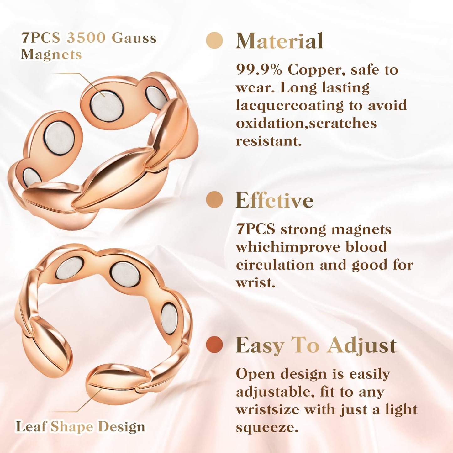 Copper Rings for Women Magnetic Rings Finger Thumbs 3500 Gauss Strong Magnets -100% Solid Pure Copper Ring with Jewelry Gift Box (2PCS)