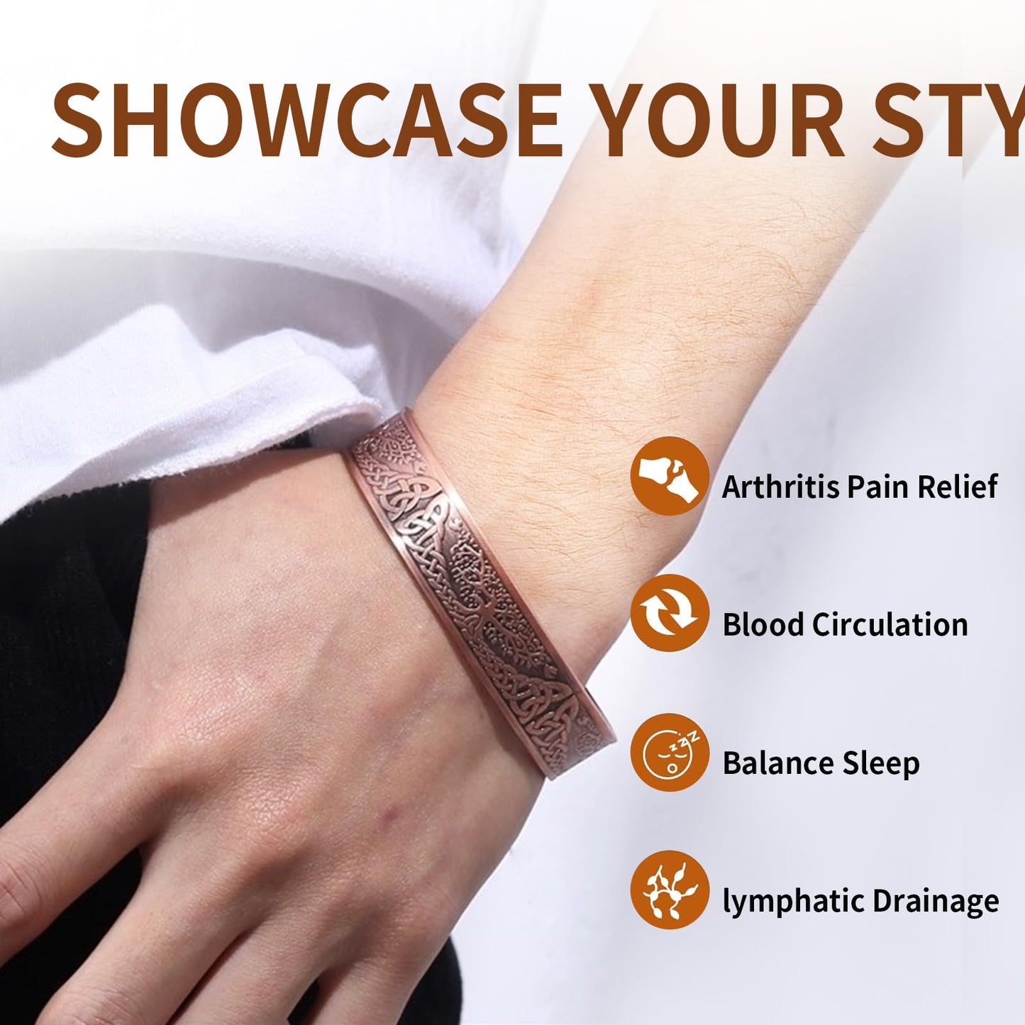 99.99% Pure Copper Magnetic Bracelet for Women, Adjustable Cuff Bangle with 3500 Gauss Neodymium Magnets, Vintage Flower Design (Copper)