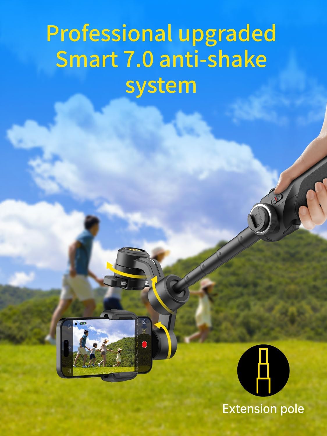 Gimbal Stabilizer for Smartphone, 3-Axis Industry-Standard Gimbal w/360°Rotation, Phone Stabilizer Built-in Extension Rod, Professional Gimbals w/Fill Light for iPhone/Android-Smart S2