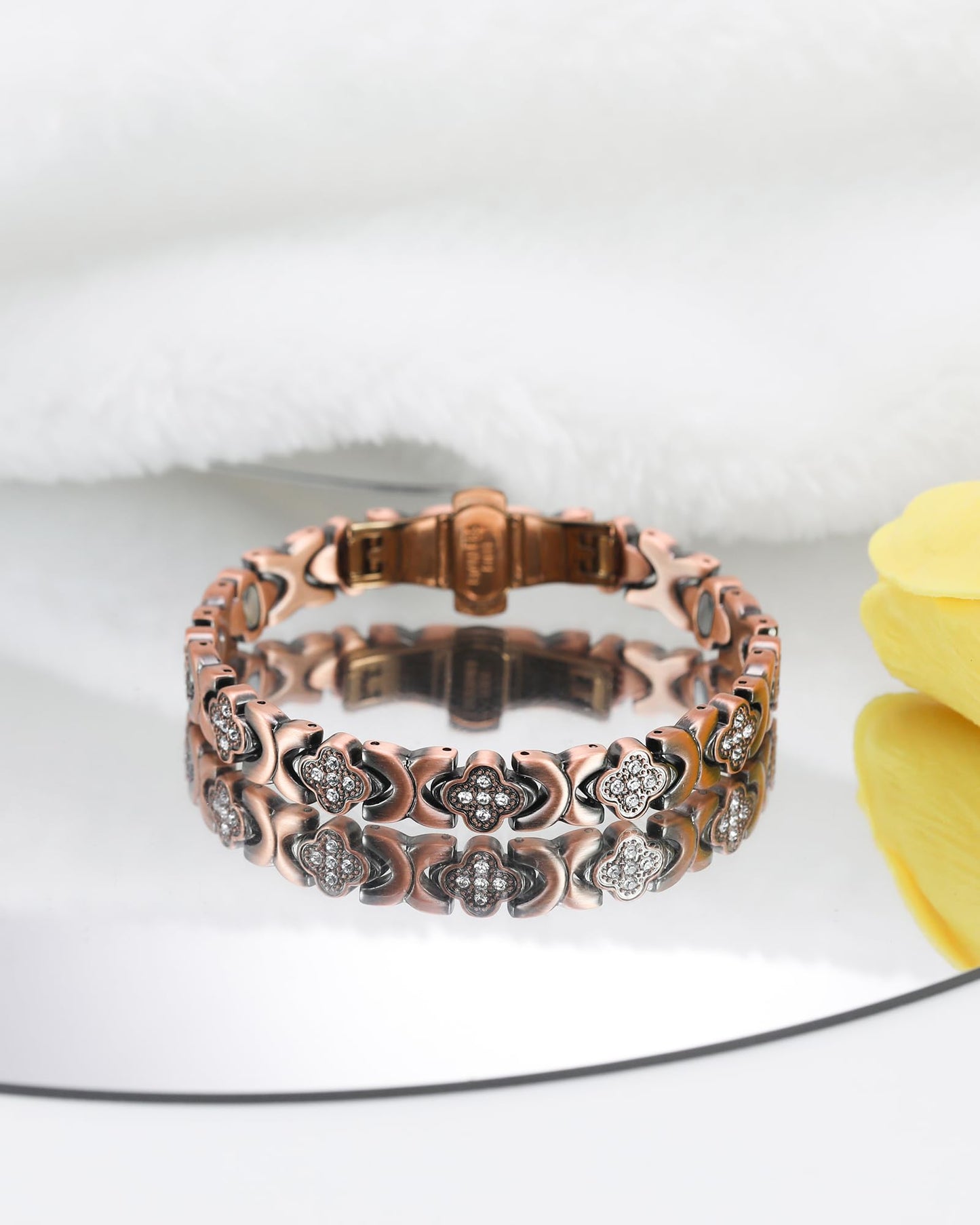 Jecanori 5X Strength Magnetic Copper Bracelet for Women —Updated 5,000 Gauss Ellipse Magnets — Premium Butterfly Clasp & Adjustable Length,Copper Four-Leaf Clover