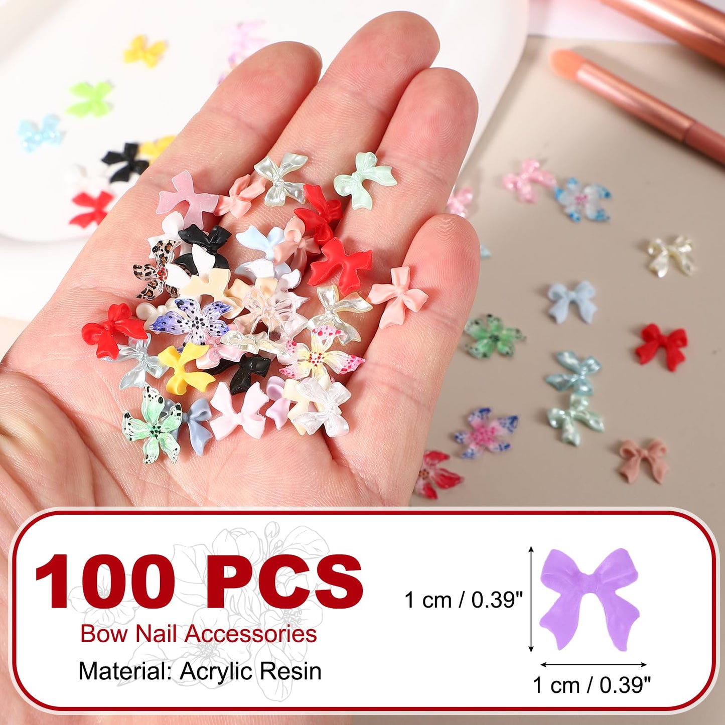 YELARXI Nail Bows, 3D Flowers for Nails Acrylic Resin Bows Art Accessories - Fitting for (DIY Manicure - Tips Decoration - Women and Girls) 100 Pcs & Deep Purple