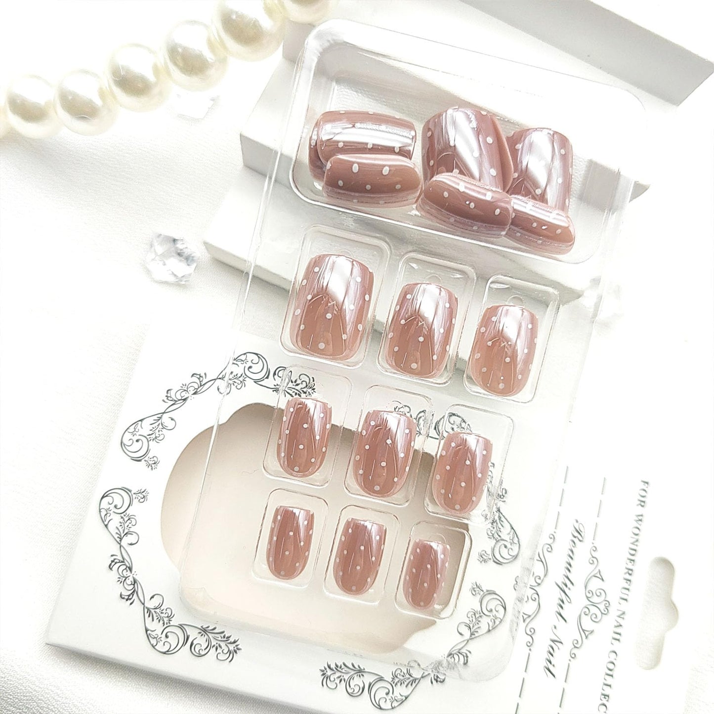 Square Press on Nails Short Fake Nails with White Polka Dot Designs Nails Press ons Nude Glue on Nails Glossy Acrylic Nails Cute Artificial Nails Simple Stick on Nails for Women 24Pcs