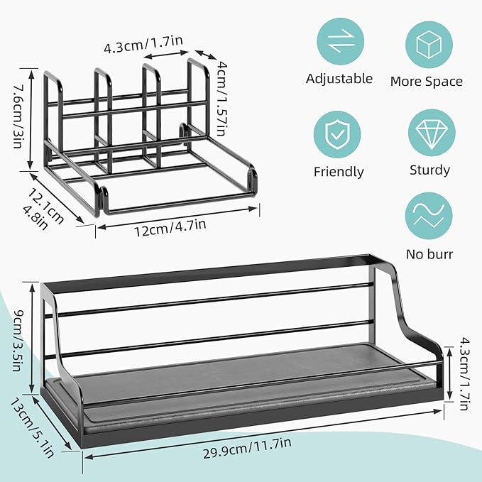Toothbrush Holders, Bathroom Organizers and Storage with with Instant Drying Stone, 6 Slots Bathroom Accessories with Adjustable Toothpaste Holders, Bathroom Counter Organizer, Black