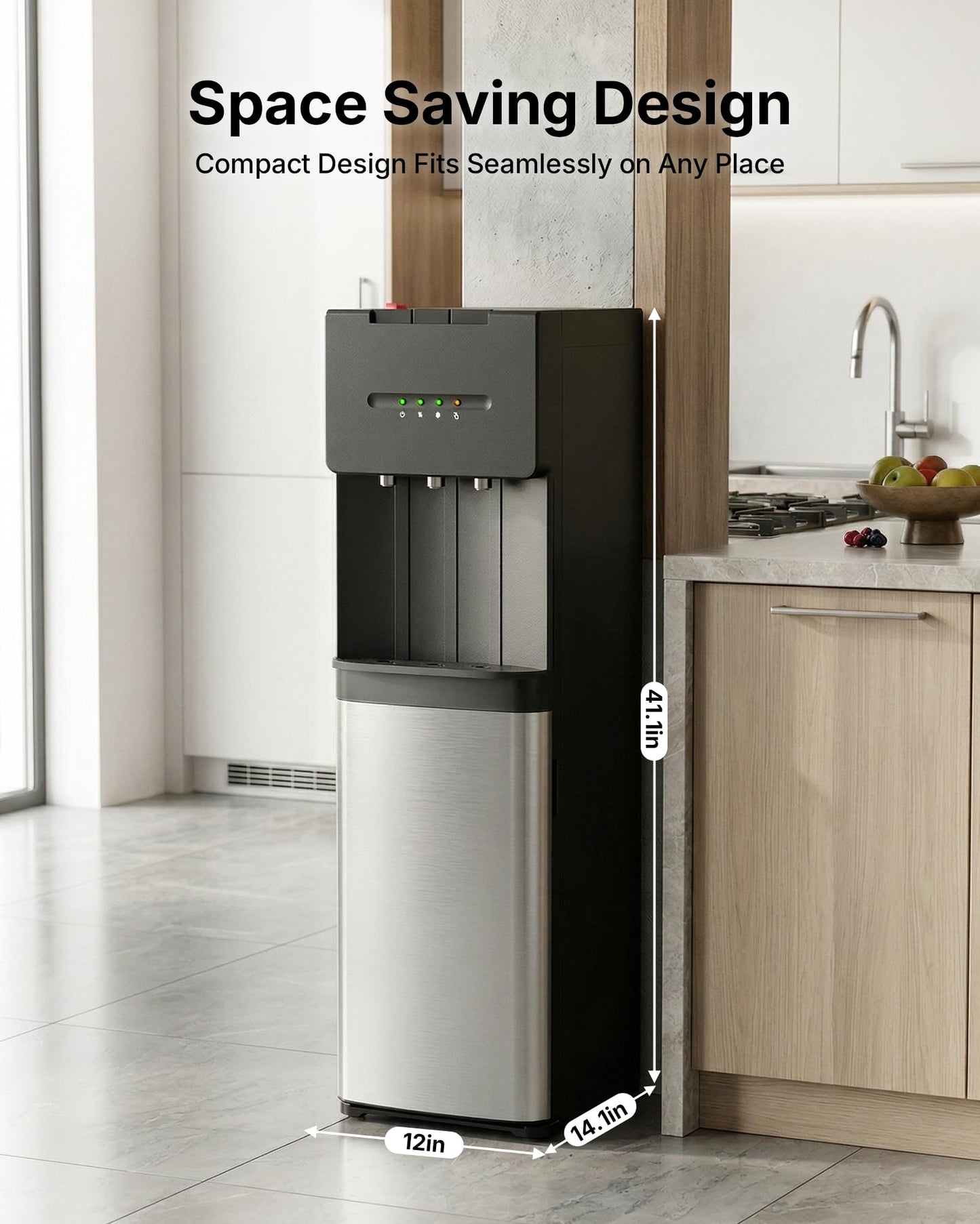EUHOMY Bottom Loading Water Cooler Dispenser for 5 Gallon Bottle, Hot/Cold/Warm Water Dispenser with Child Safety Lock, LED Display Light, Ideal for Home, Office & Apartment, Black