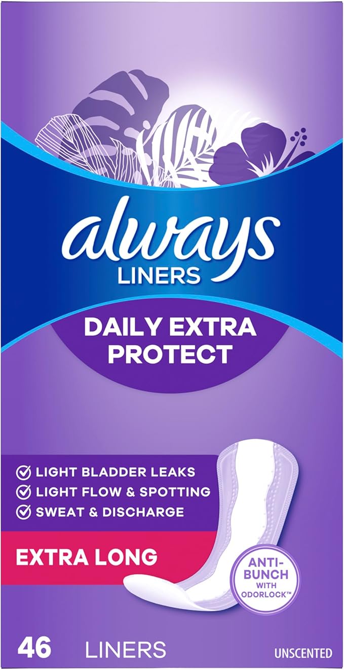 Always Daily Extra Protect Liners, Extra Long Length, Unscented Panty Liners, Feel Clean and Comfortable for up to 10 Hours, 92 Count x 4 Packs (368 Count Total) (Packaging May Vary)