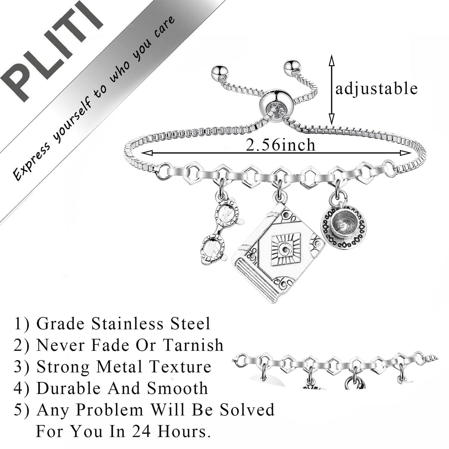 PLITI Reading Gift Bookworm Gift Book Nerd Gift Just One More Chapter Book Lover Bracelet For Women (chapter slide bg)