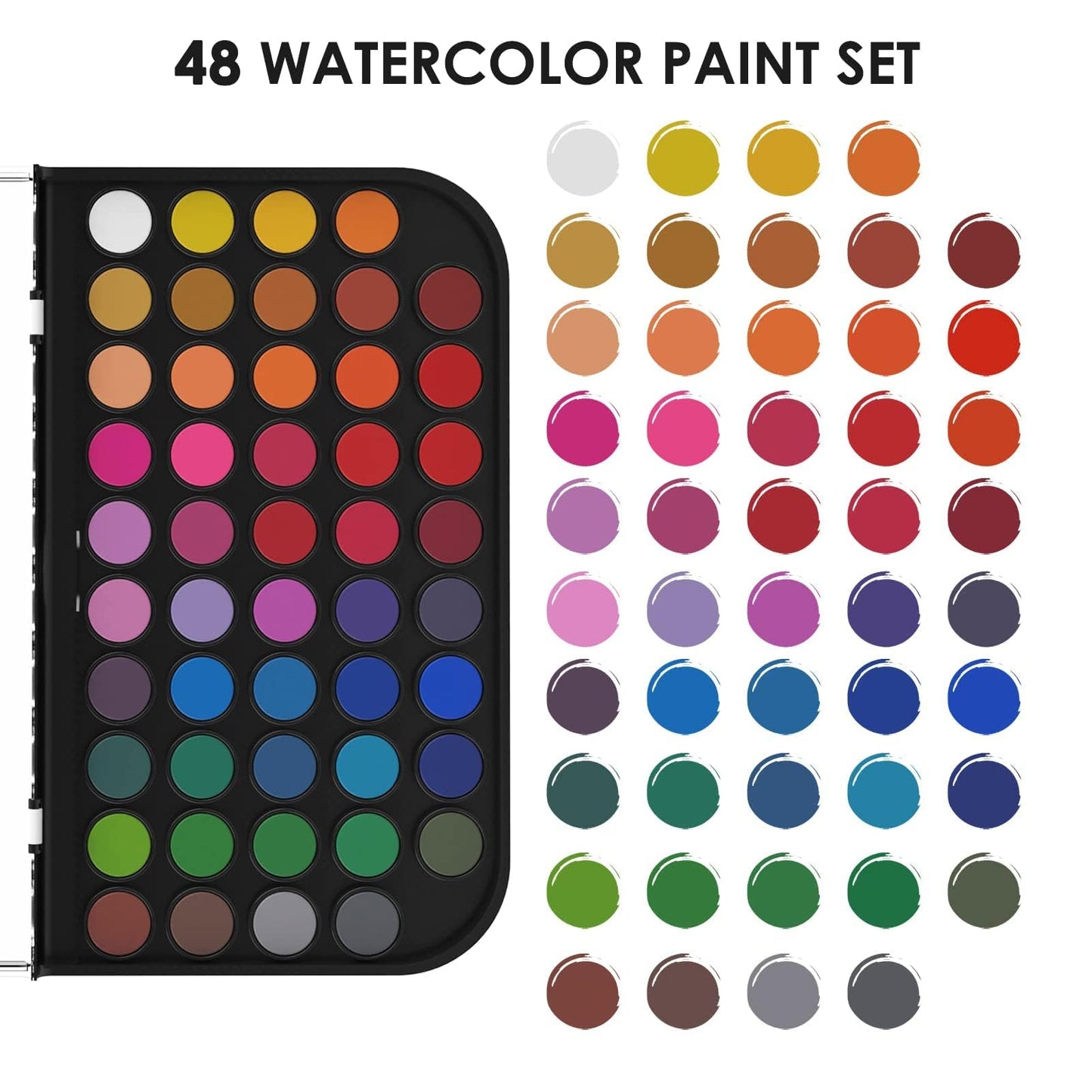 Funto Watercolor Set, 48 Color Paint Set, 10 Brushes, 30 Page Pad(9"x12"), 4 Refillable Pens & More, Painting Kit for Kids, Adults, Beginners