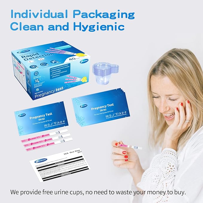 Pregnancy Test Strips Kit, 40-Count Individually Wrapped Pregnancy Test Strips for Early Detection at Home, Fertility Test with Urine Cup, Over 99% Accurate Result, 5mm HCG Test Strip, Wider, Sturdier