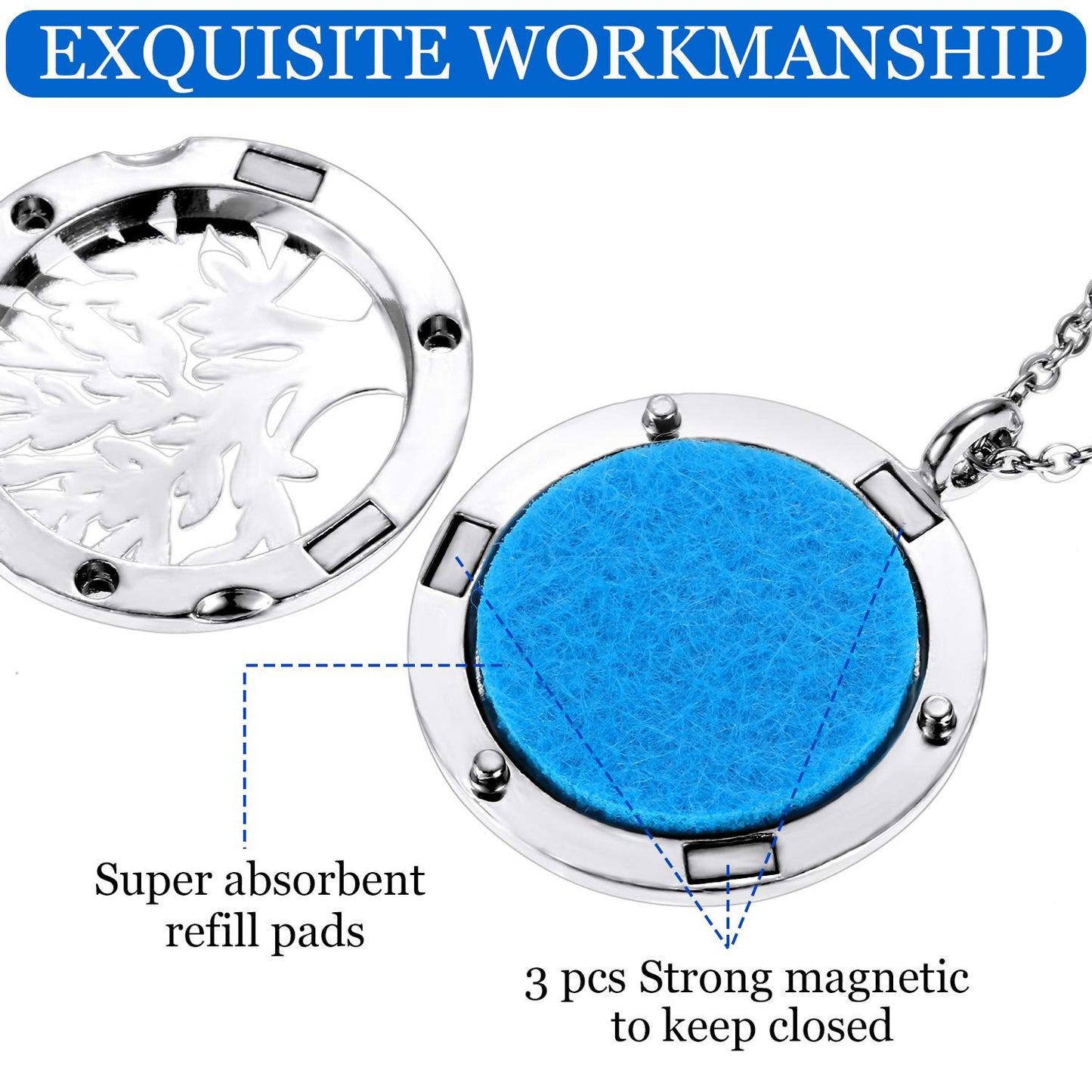 Hicarer 4 Pieces Essential Oil Necklace Diffuser Oil Pendant Locket Aromatherapy Pendant Perfume Oil Jewelry Necklace with 14 Refill Pads and 24 Inch Adjustable Chain