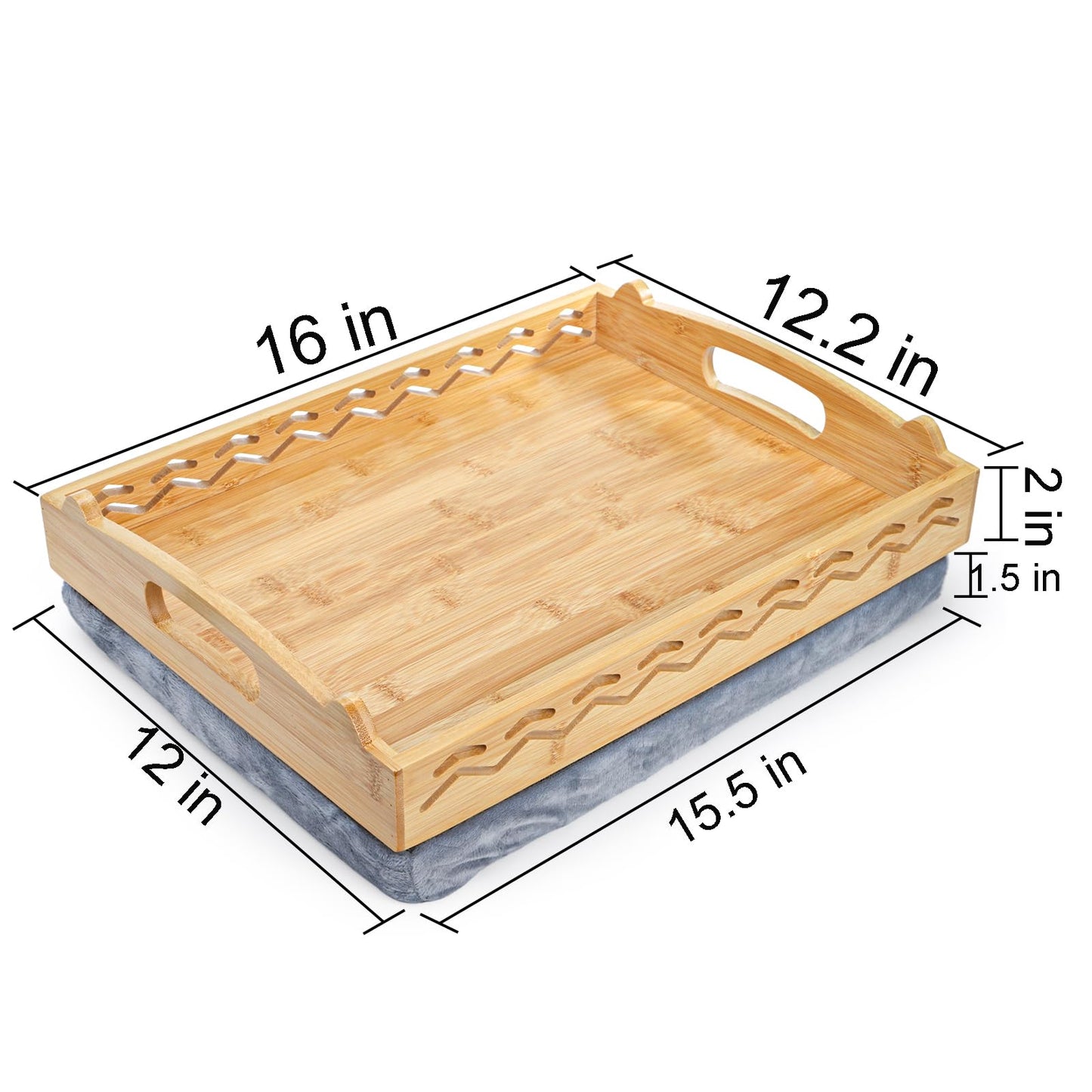 Okllen Bamboo Lap Tray with Detachable Cushion & Handles, 16"x12.2" Breakfast Bed Tray for Eating, Recliner/Sofa/Bed, Housewarming Gift