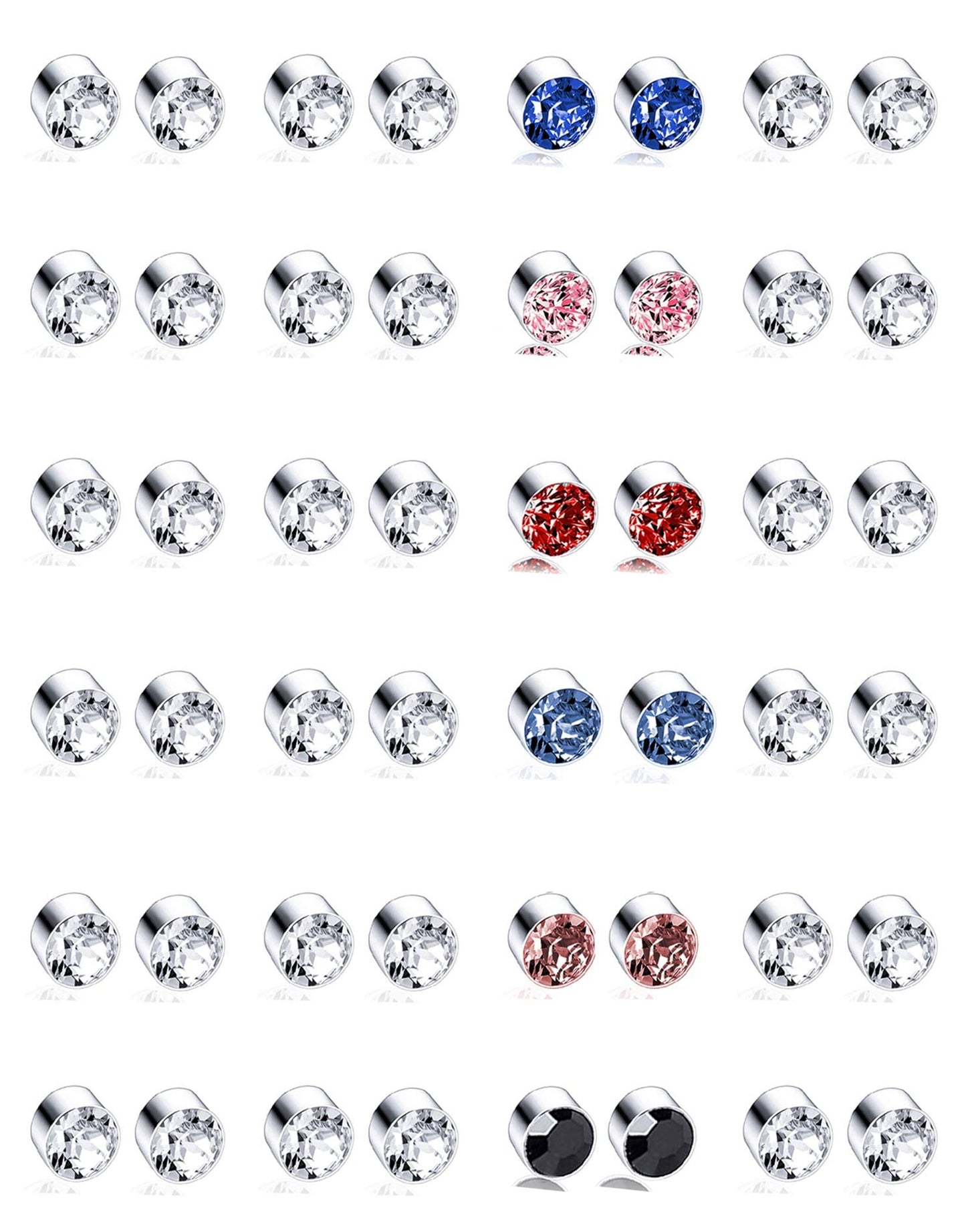 Tornito 24 Pairs Magnetic Stud Earrings Multi Color Cubic Zirconia Clip on Non Piercing Earrings Set for Women Men 4MM