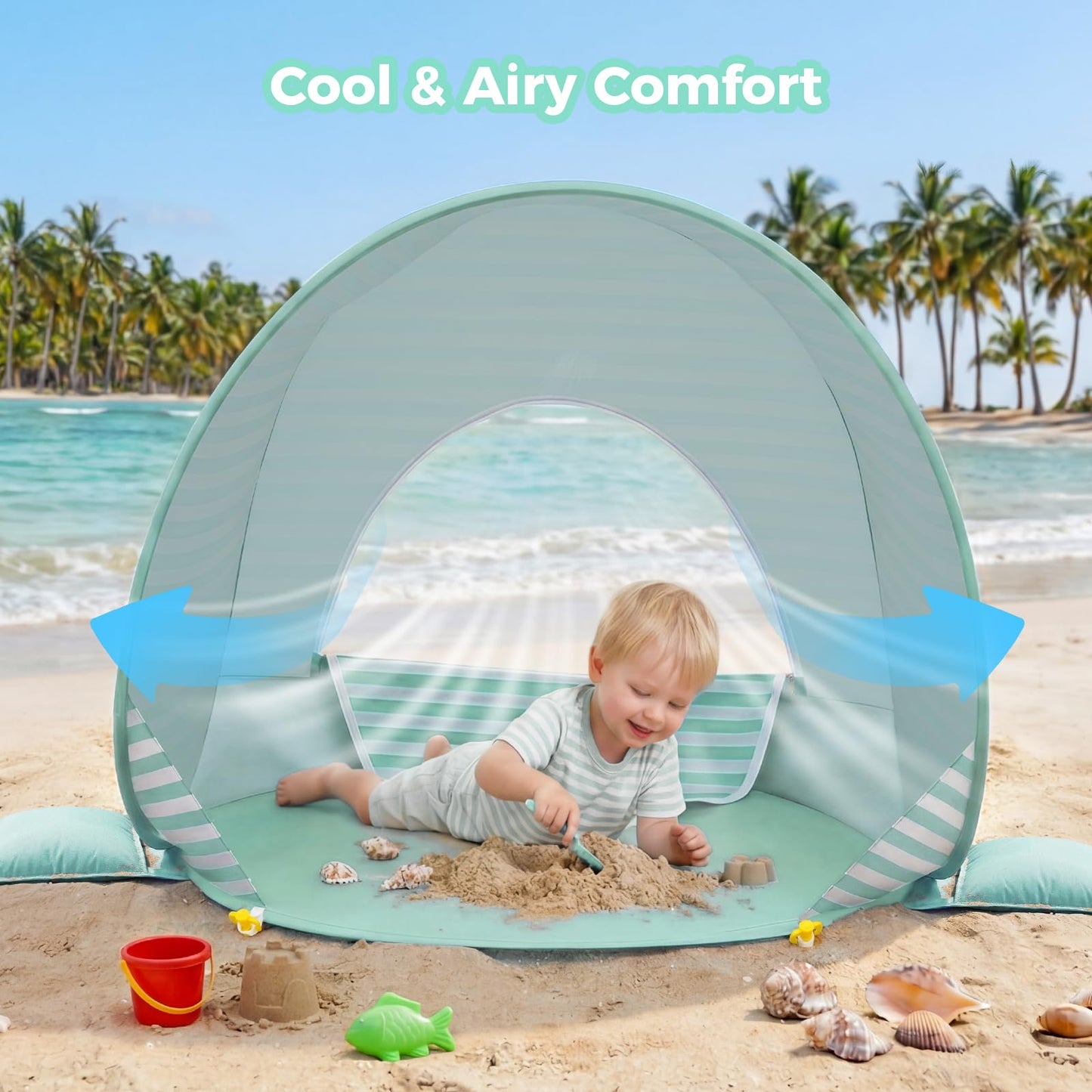 Gorich Pop Up Baby Beach Tent with UPF50+ UV Protection, Portable Toddler Sun Shelter with Mesh Ventilation, Lightweight & Foldable Play Shade Tent for Beach, Park & Backyard