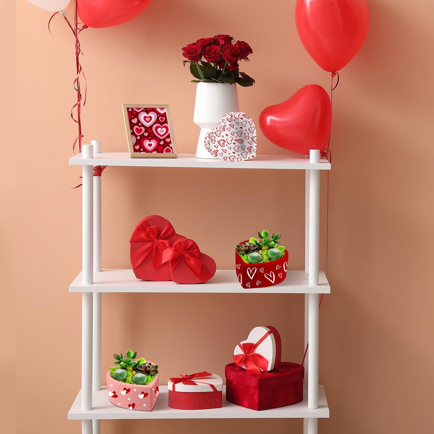 Beeveer 12 Pcs DIY Craft Kits Make Your Own Ceramic Succulent Planters Paintable Heart Shaped Decoration, and Ceramic Succulent Planters Kit for Mother's Day from Daughter Son