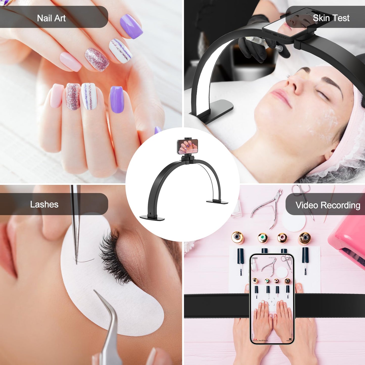 Half Moon Light for Nail Desk: 29in LED Arch Nail Tech Table Lamp with Phone Holder - Salon Professional Desk Light 3 Color Modes & 10 Brightness Lighting for Manicure Technician Use（Black,Large）