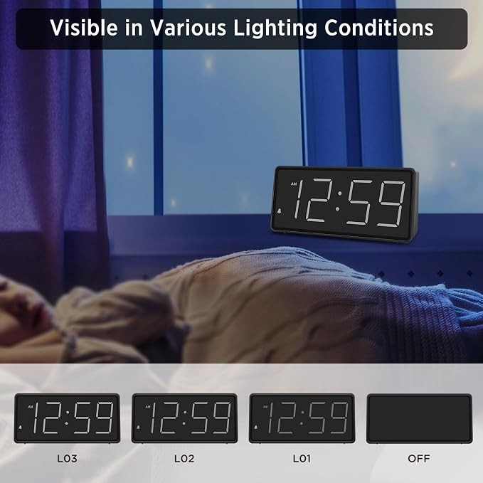 Peakeep Battery Operated Digital Alarm Clock for Bedrooms Big Numbers