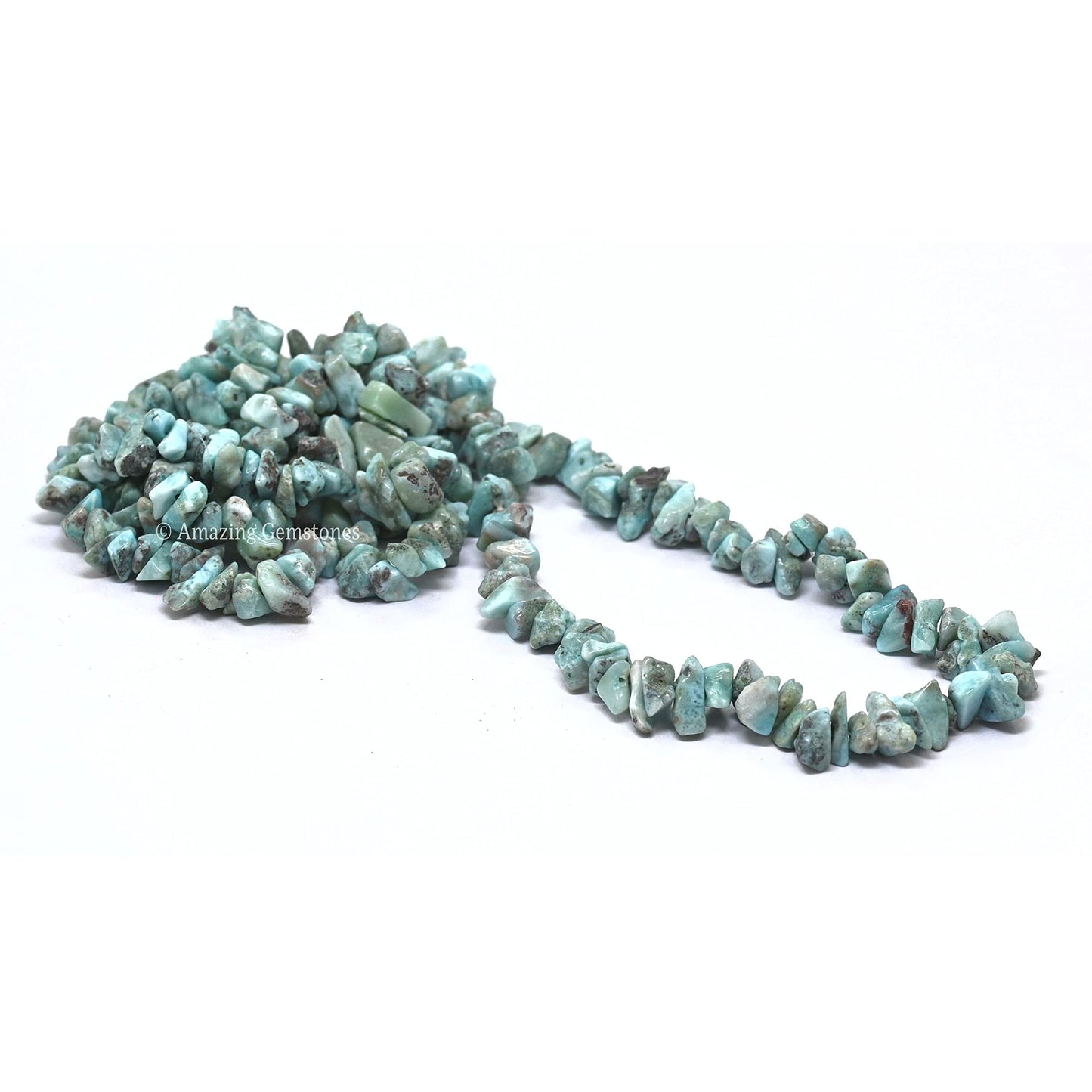 Larimar Pre Drilled Natural Crystals Crushed Chips Beads for Jewelry Making, DIY Handmade Healing Crystals (25 Inch Strand)