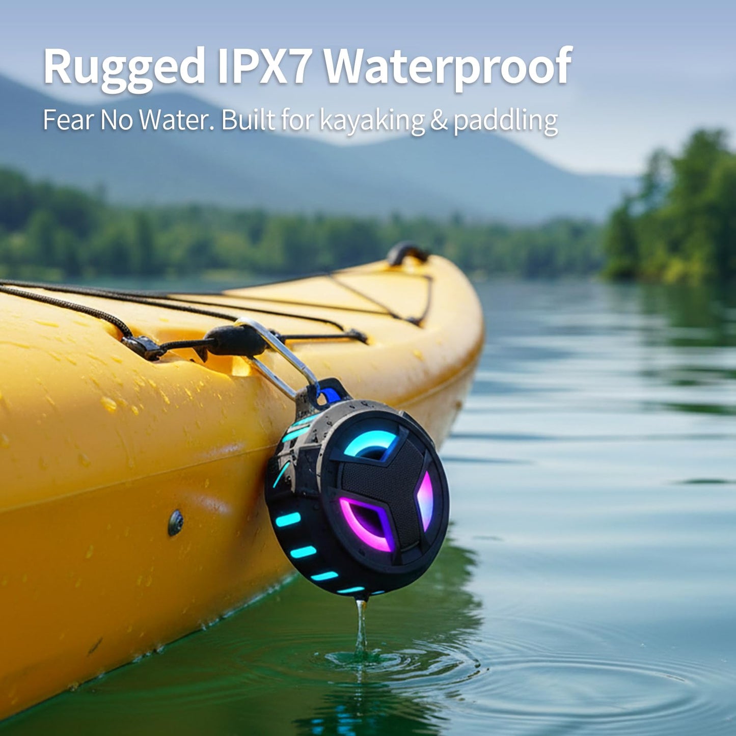 EBODA Bluetooth Shower Speaker, Portable Bluetooth Speakers, IP67 Waterproof Wireless Speaker with LED Light, Floating, 2000mAh, True Wireless Stereo for Kayak, Beach, Gifts for unisex -Black