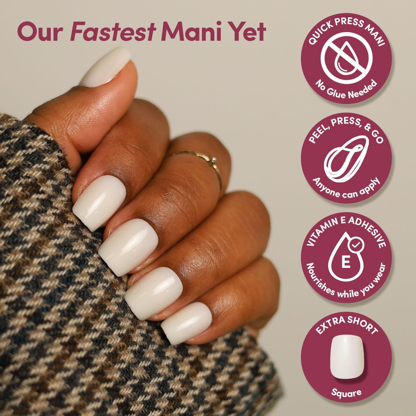 Glamnetic Quick Press Mani Bundle - No Glue Press On Nails, Just Peel and Stick | Daydream Veil & Porcelain | Mess Free Salon Quality Stick On Nails | Square Extra Short Nails