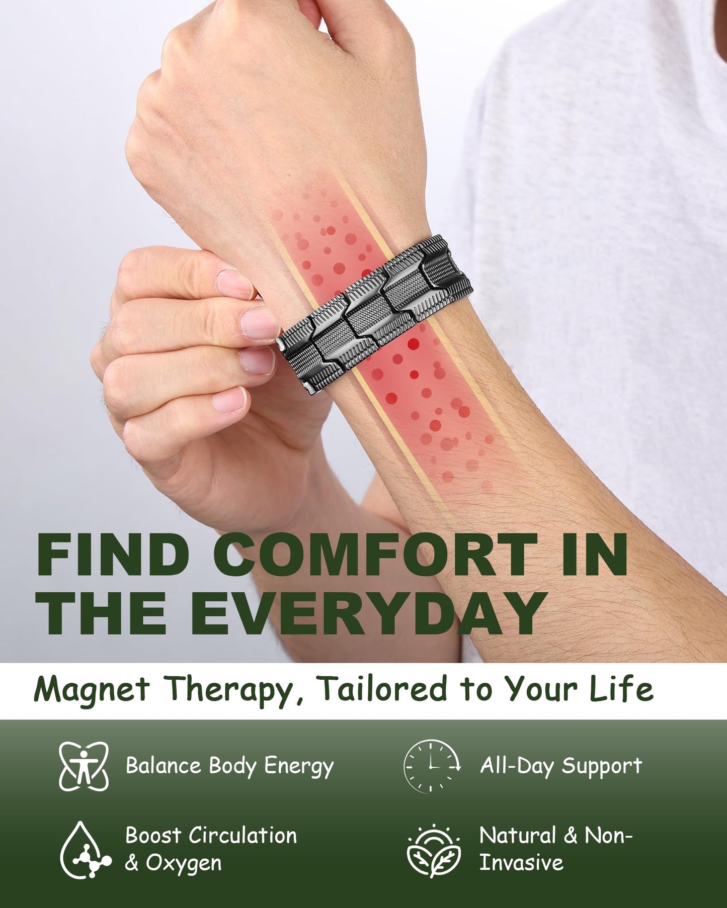 MagEnergy Copper Magnetic Bracelet for Men, 3X Strength 3800 Gauss Magnets, 99.99% Copper Bracelet with Copper Ring, Adjustable Length with Sizing Tool