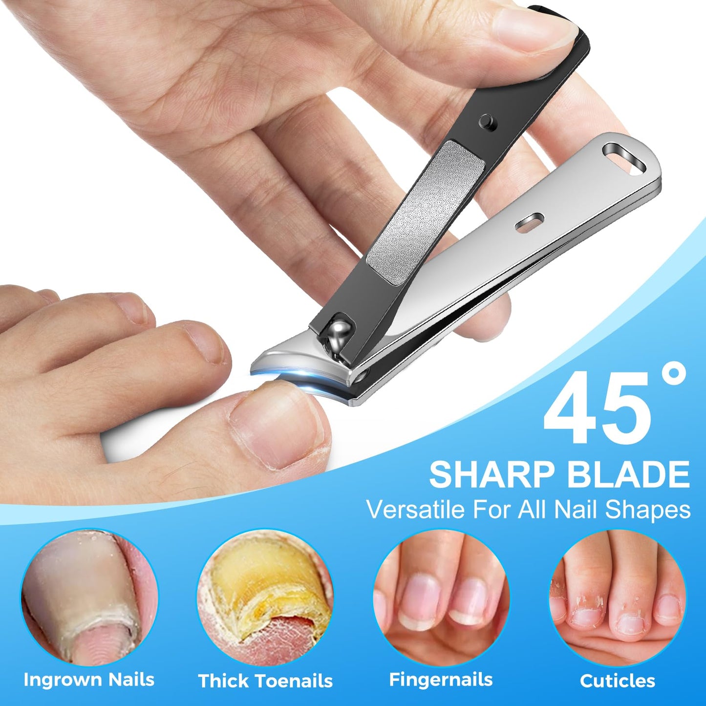 2026 Toenail Clippers for Thick Toenails for Seniors, Angled Head Large Toe Nail Clippers Set for Men, Heavy Duty Ingrown Toenail Clippers with Long Handle, Ultra Sharp Slanted Nail Cutter Wide Jaw