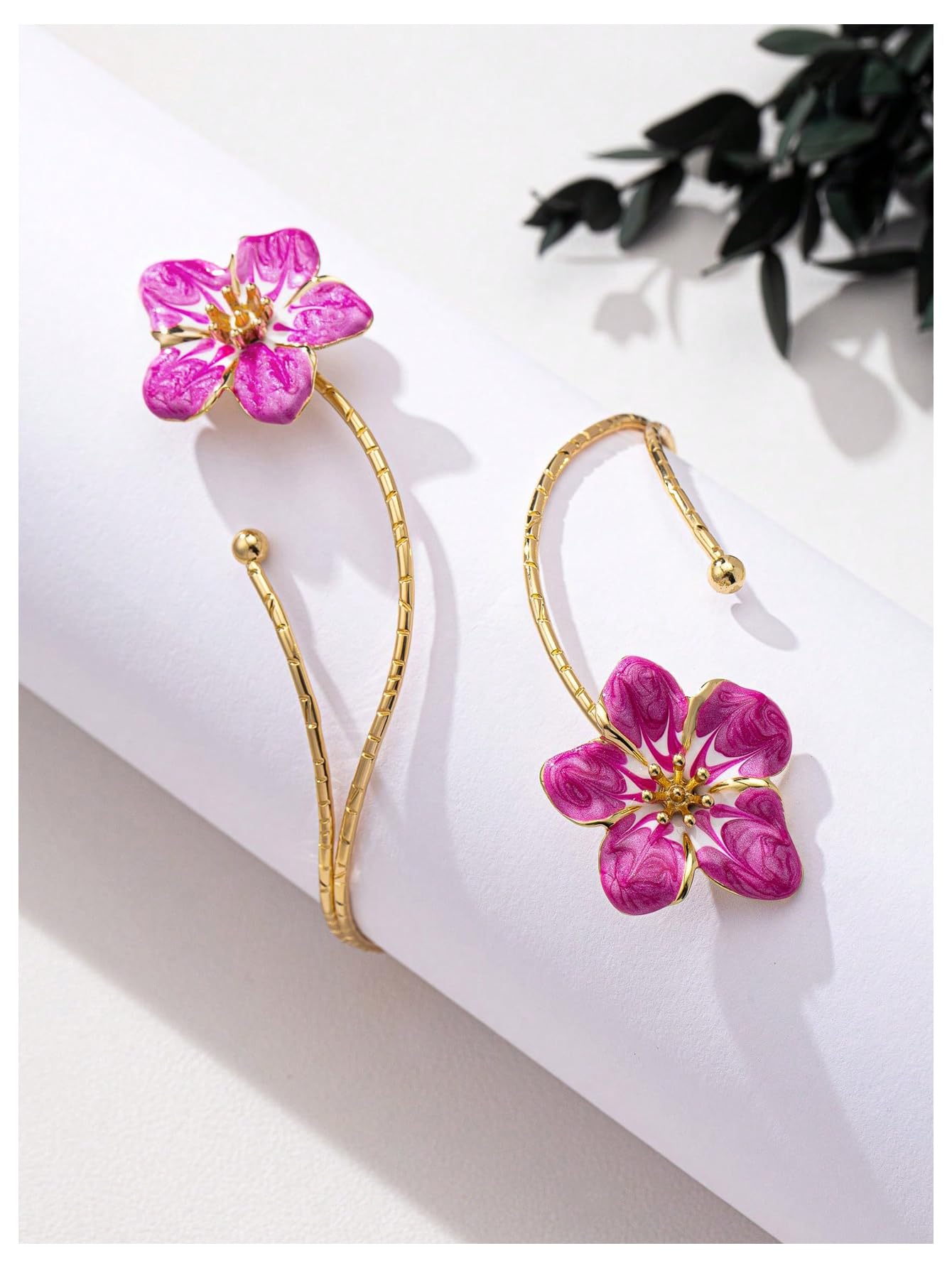 MakeMeChic Beach Gold Arm Cuff Jewelry for Women Bangle Band Armlet Flower Upper Arm Cuff Bracelet Summer Beach Essentials Hot Pink One-Size
