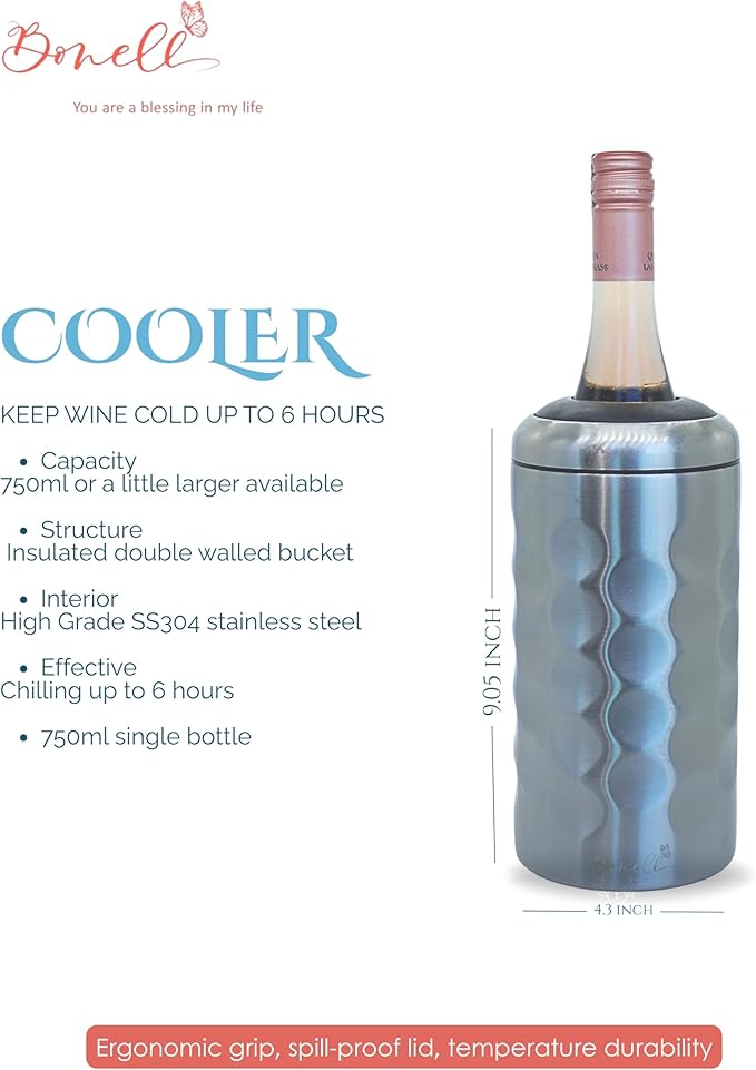 Champagne Bottle Chiller Gift Set- Portable Stainless Steel Sparkling Wine Cooler with 2 Champagne Flutes (Black)