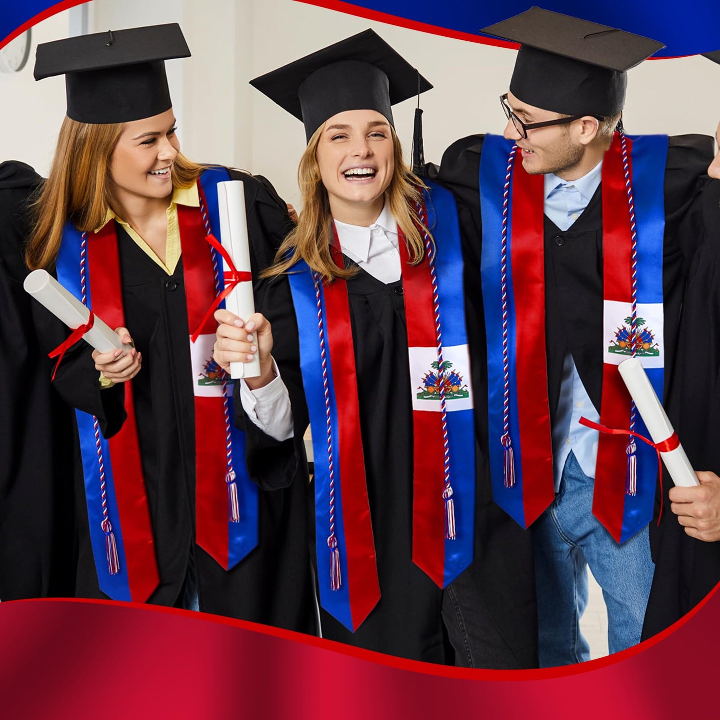 JaGely Country Flag Graduation Stole Sash Honor Cords Class of 2026 First Generation Grad Stole for International Students(Haiti Flag)