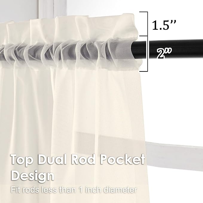 OVZME Cream Sheer Curtains 90 Inches Long 2 Panels - Soft Light Filtering Window Sheer Panels for Living Room/Bedroom, Top Dual Rod Pocket, 1 Pair, Each 42Wx90L Inches