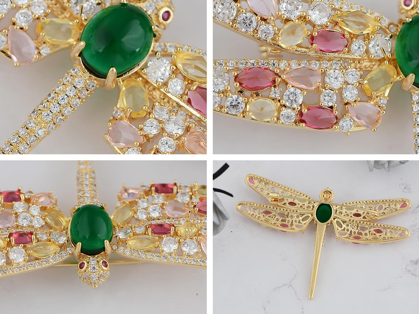Alilang Multicolor Rhinestone Crystal Dragonfly Brooch Pin Green Gemstone Insect Pin, Pink