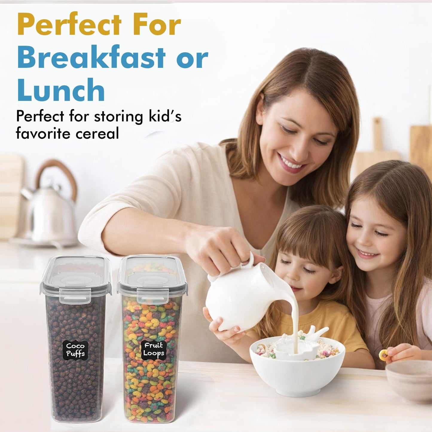 Shazo 2 Pack (15.4 Oz Cereal Capacity) Small Airtight Cereal Containers Storage with Lids, Perfect Space Saving BPA-Free Plastic Container, Pantry Organization and Canister for Rice, Sugar & Flour