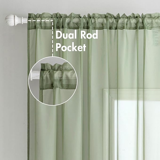 MIULEE 2 Panels Sage Green Sheer Window Curtains Elegant Window Voile Panels/Drapes/Treatment for Bedroom Living Room (54X45 Inches)