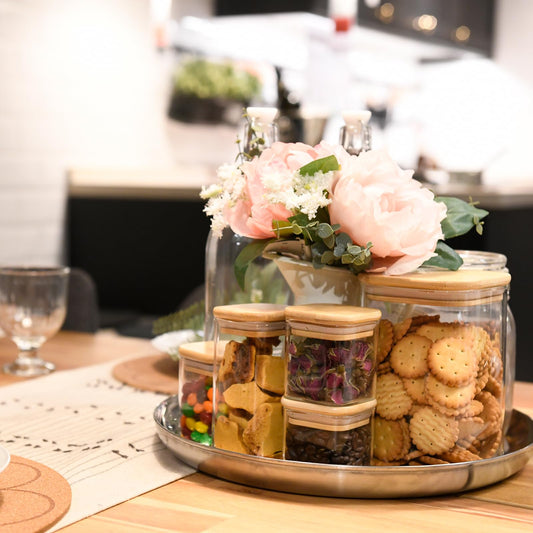 SHOWIN Glass Food Storage Jars Square 37oz, 4 Pack Glass Jars With Bamboo Lids, Kitchen Storage Containers For Spice, Candy, Cookie, Storage For Pantry Organizers