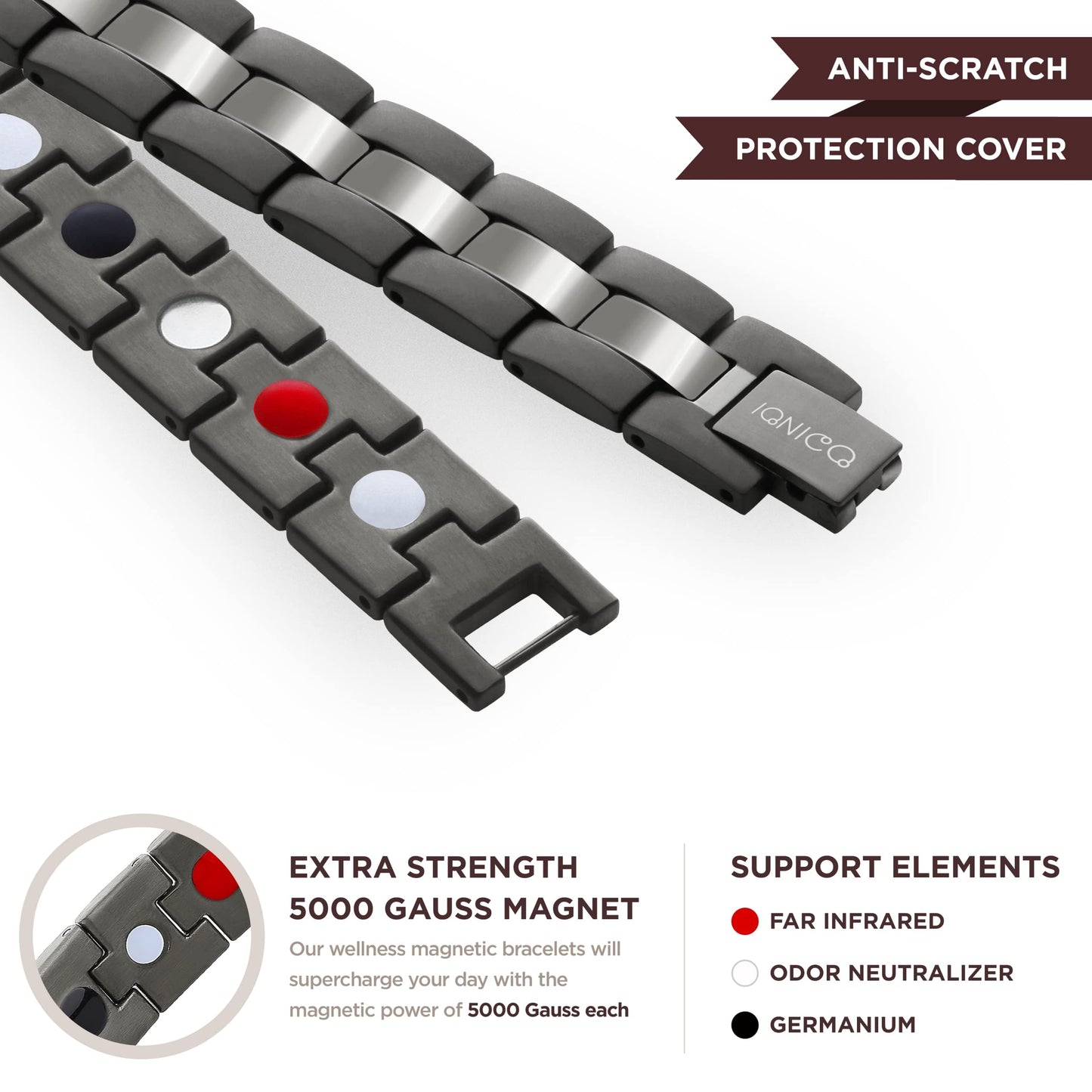 HOLVIST Magnetic Bracelet for Men and Women 4000 Gauss | Comes With Adjustable Length, Sizing Tool and Gift Box (1 Magnet Per Link, Space-Grey)