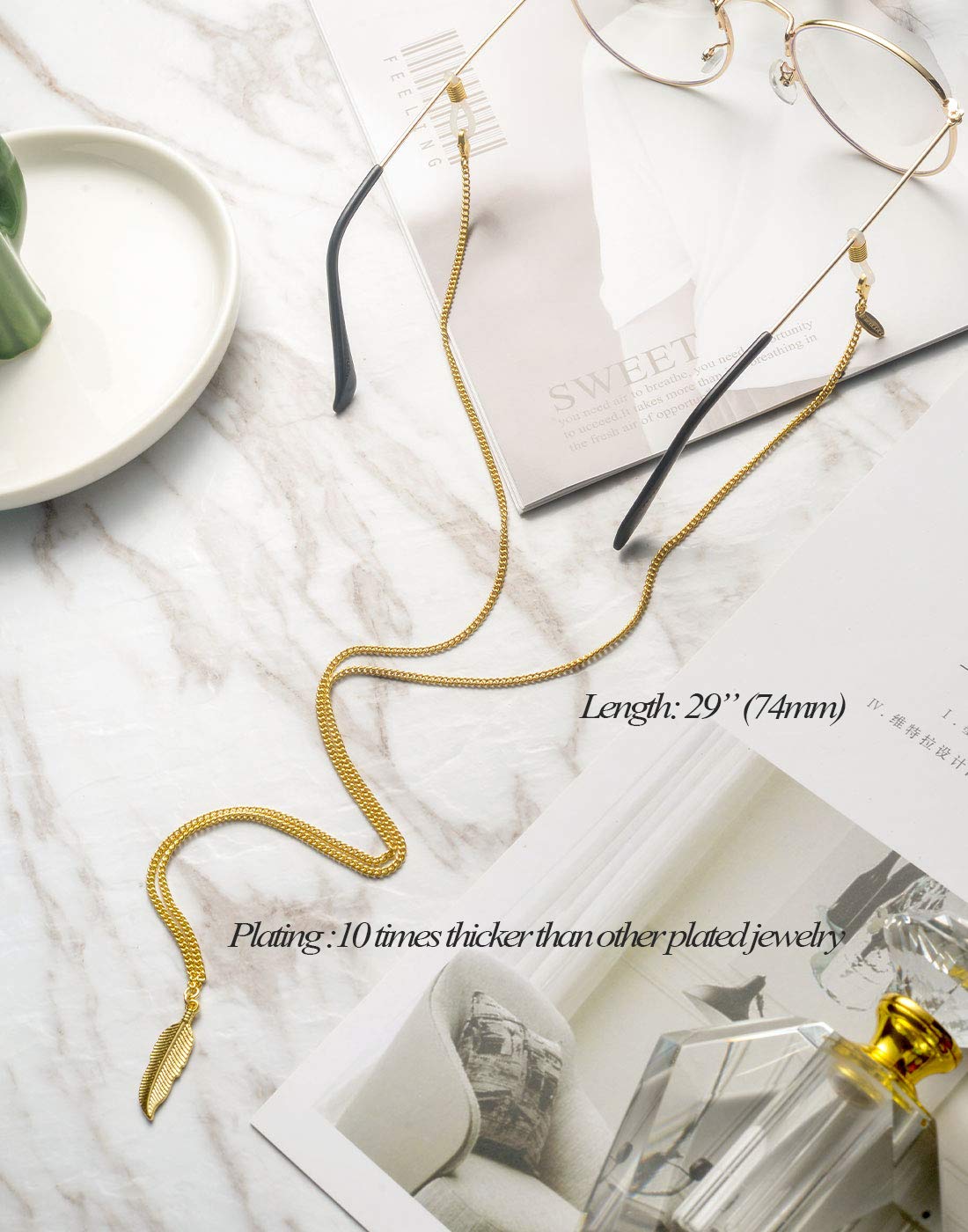 AllenCOCO Glasses Chain, Eyeglass Strap For Women Sunglasses - 14K Gold Eyeglasses Chain, Eye Glasses Holders Around Neck