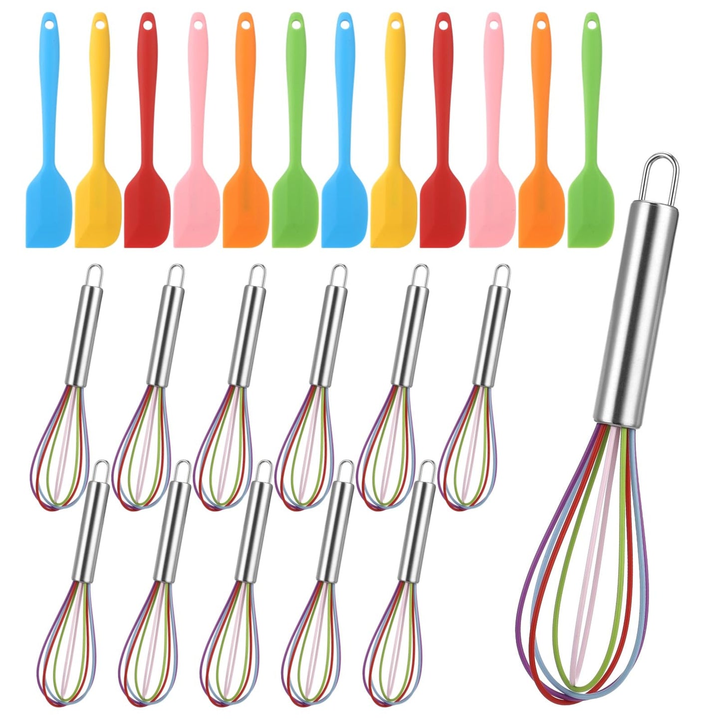 24 PCS Silicone Spatula and Whisk Set, 8 in Colorful Mini Silicone Spatulas and Whisks, Non Stick Flexible Kitchen Mixing Tools for Baking Cooking Party Supplies