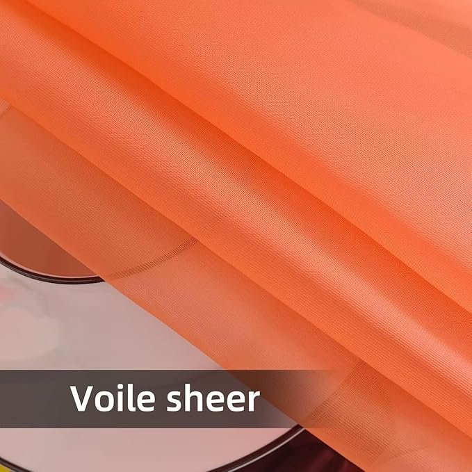 youleyar Solid Sheer Rod Pocket Curtain Voile Draperies 2 Panels White Beige Black Grey Coffee 52 Inch Width 54 Inch Long 1 Pair for Kitchen Bedroom Children Living Room Yard (Orange Red,52Wｘ54L)