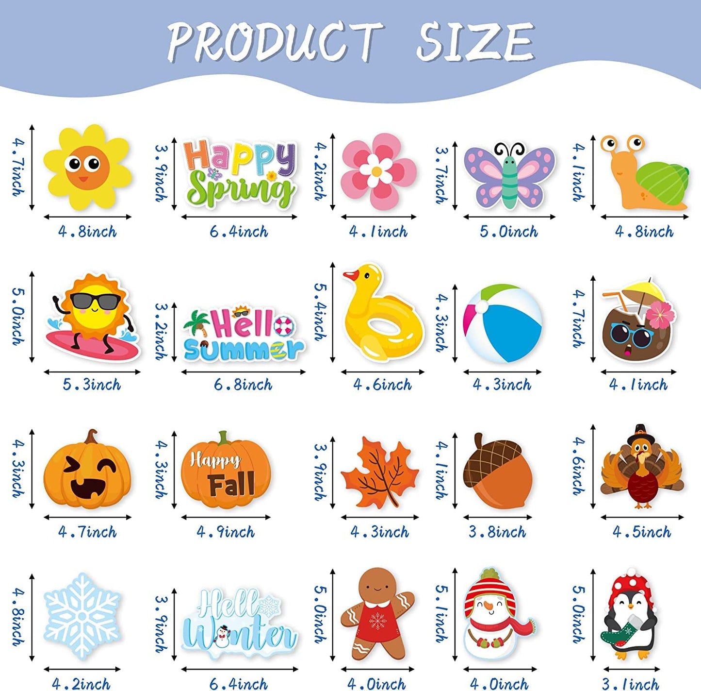 Haooryx Spring Summer Fall Winter Classroom Cutouts Bulletin Board Set - 120Pcs Seasonal Classroom Decoration Paper Cut-Outs Blackboard Border Trim for School Classroom Whiteboard Window Wall Decor