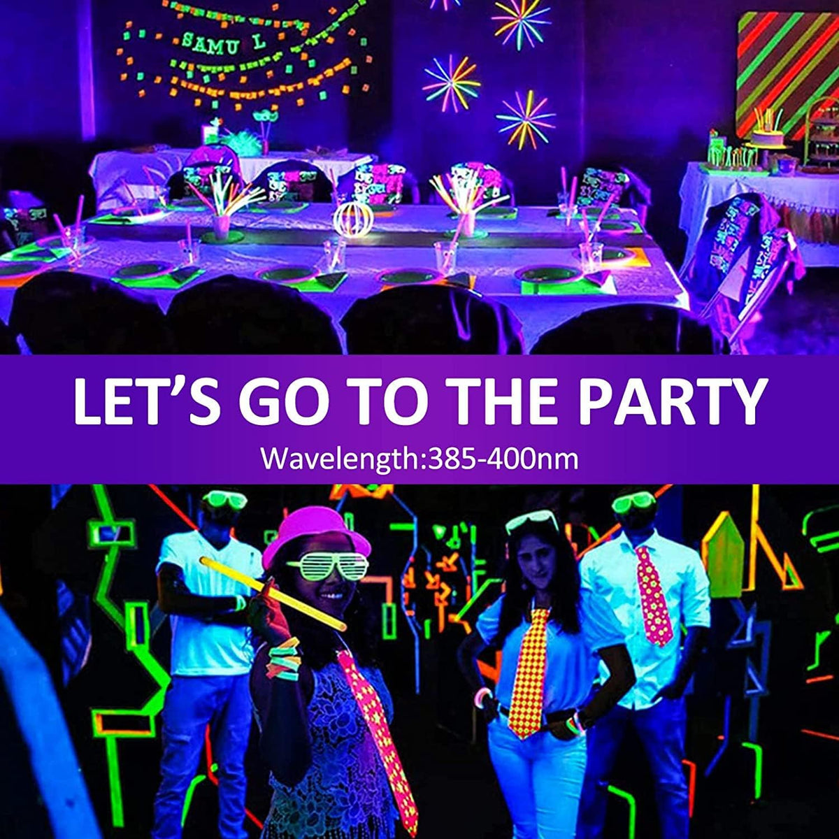 2 Pack 100W UV Black Light, IP65 Waterproof, Glow Party Light, Stage Lighting, Halloween, Body Paint, Fluorescent Poster, Neon Glow