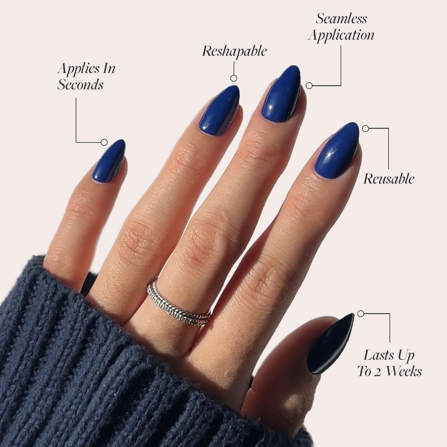 Glamnetic Press-On Nails Bundle - Fiery & Classic Red, Midnight Blue | Bright Fake Nails | Cool Toned Timeless Red False Nails | Dark Navy Blue Nails | Three sets of short almond opaque nails