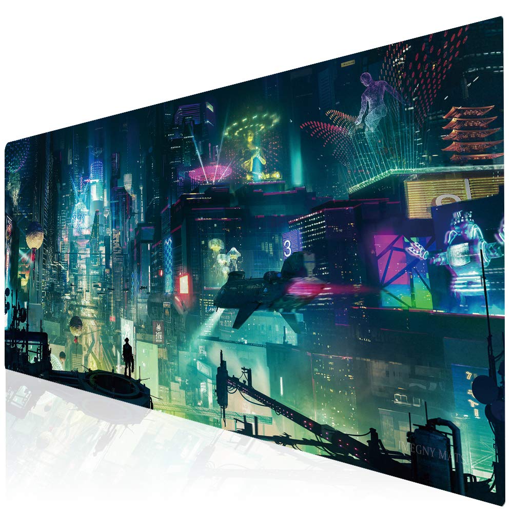 Imegny Extended Gaming Mouse Pad, Portable Mat for Keyboard & Mouse with Stitched Edges + Non-Slip Rubber Base （90x40 Green city005）