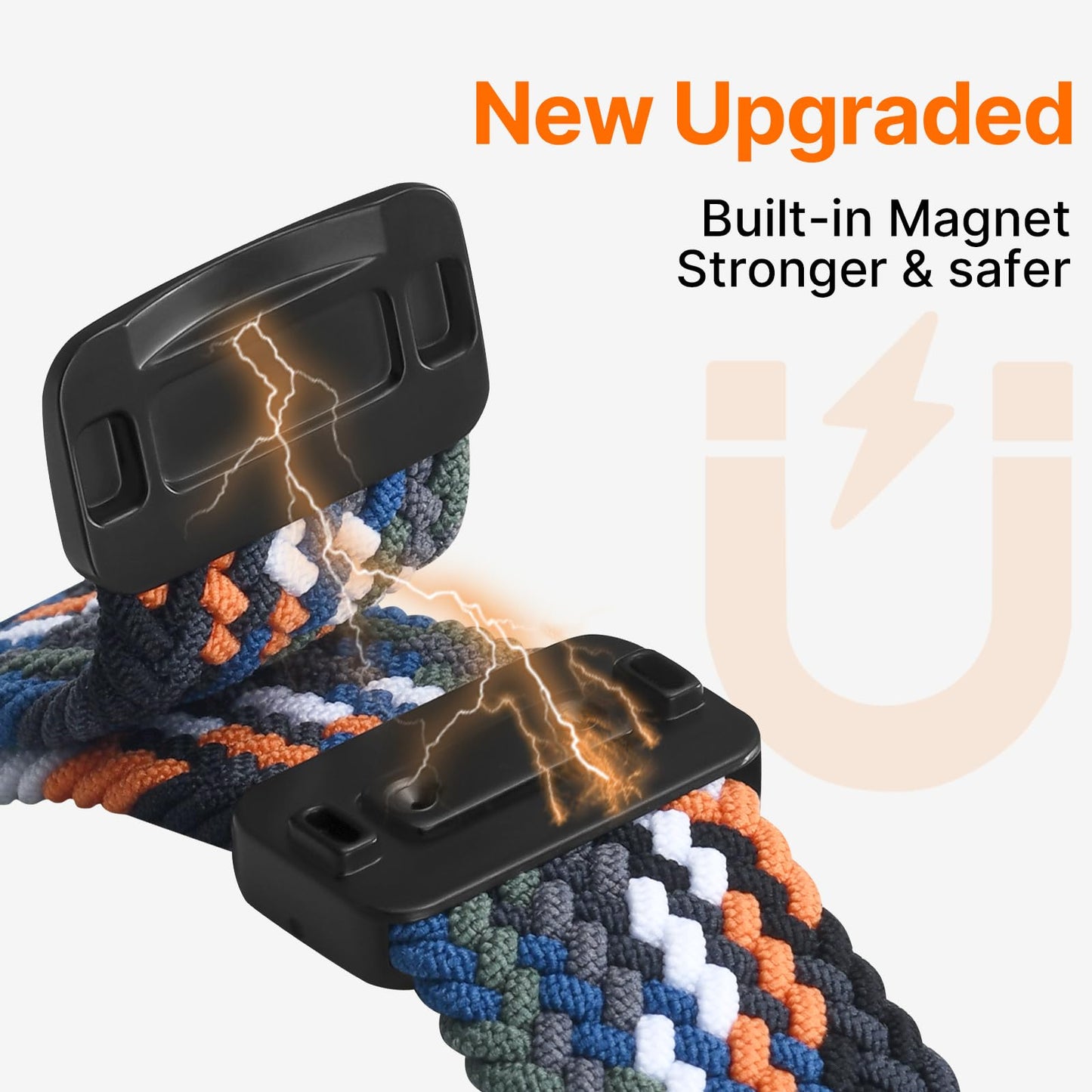 Fullmosa Magnetic Braided Watch Bands - 18mm 20mm 22mm Quick Release Watch Strap, Stretchy Nylon Solo Loop Compatible with Garmin Samsung Galaxy Amazfit for Men Women(20mm, Denim+Black)